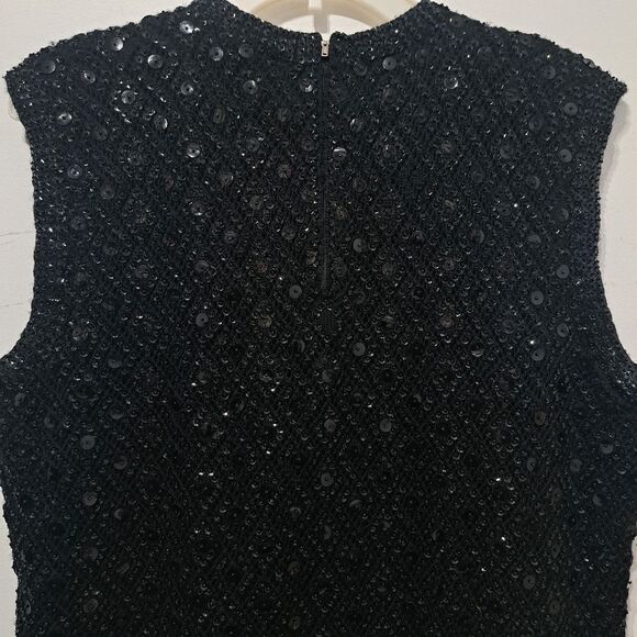 Vintage Cyn Les Wool Hand Beaded Sequin Sleeveless Top Size 40 Black - Picture 15 of 17